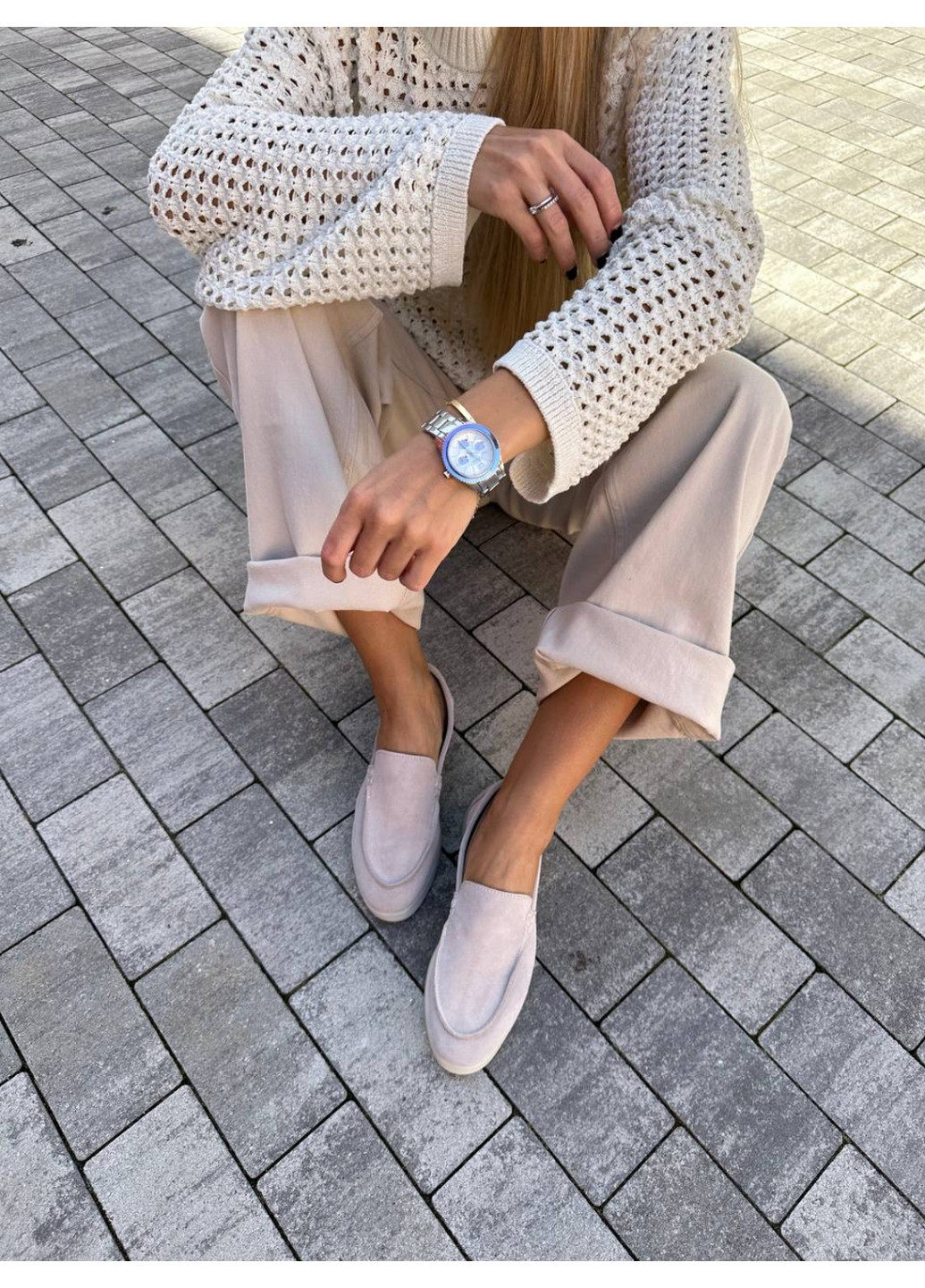 VZUTIK Замшеві жіночі лофери бежевий з натуральна шкіра, україна — (276984146)