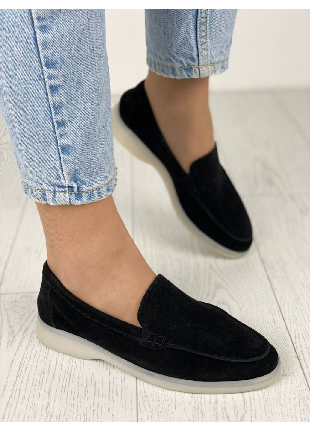 VZUTIK Замшеві жіночі лофери чорний з натуральна шкіра, україна — (276979180)