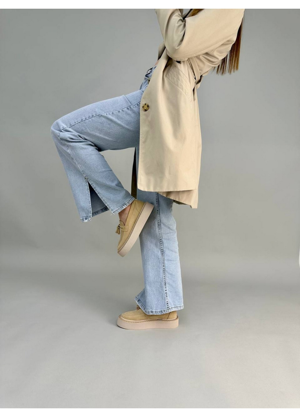 VZUTIK Замшеві жіночі лофери пісочний з натуральна шкіра, україна — (276981281)