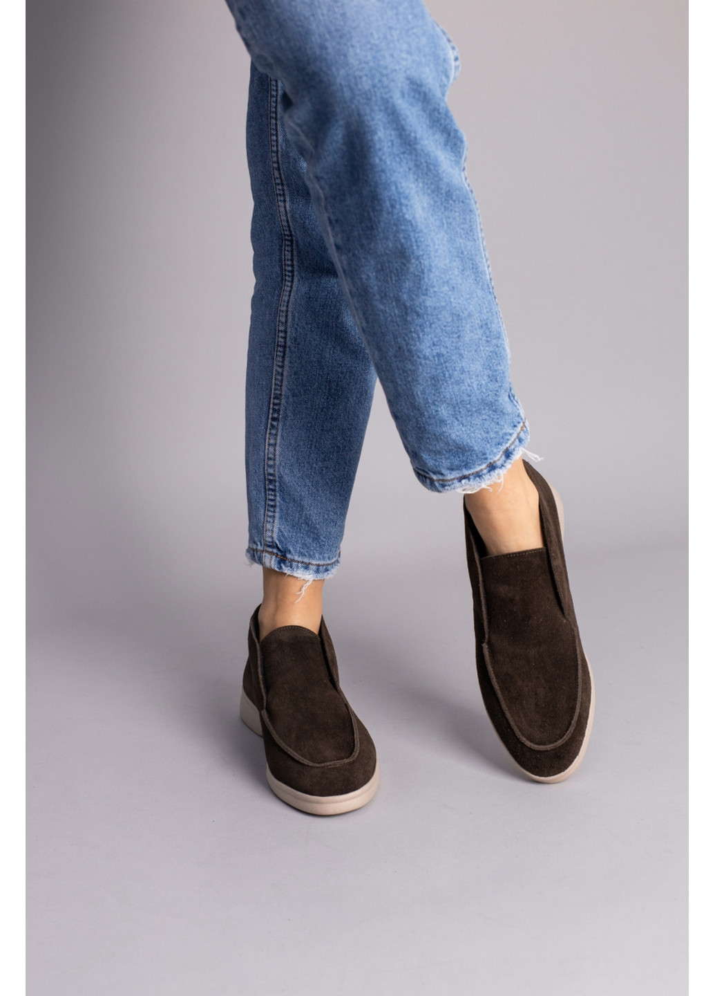 VZUTIK Замшеві жіночі лофери коричневий з натуральна замша, україна — (276978212)