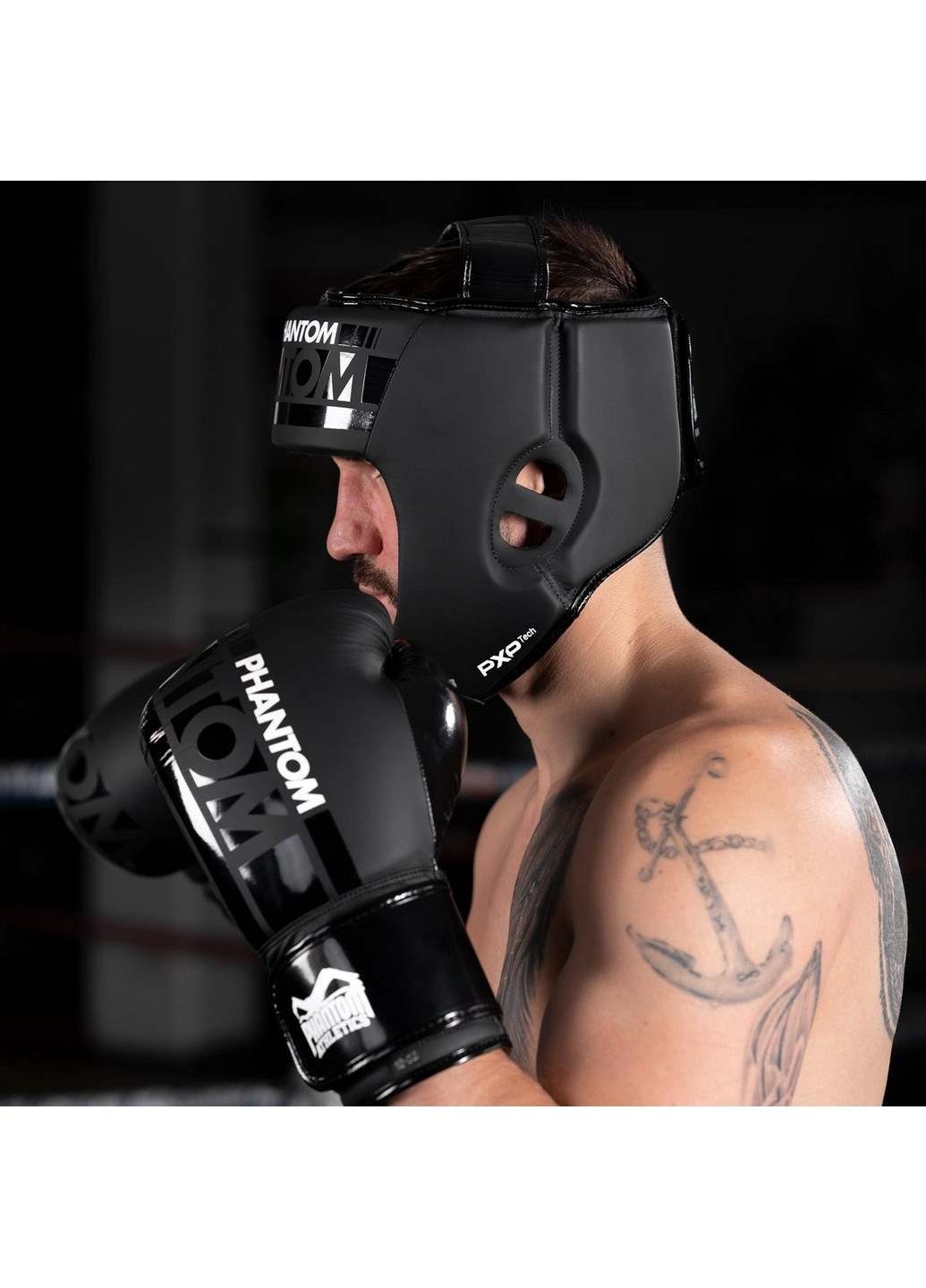 Боксерський шолом APEX Open Face Head Protection Black (капа в подарунок) Phantom (276983210)