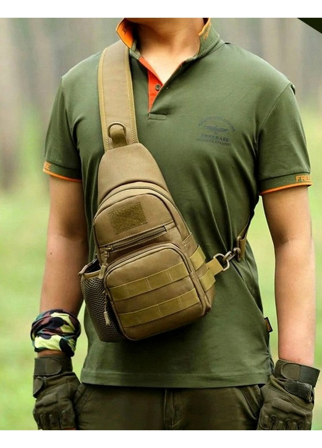Тактическая, армейская мужская сумка-слинг Survival койот Edibazzar (276985893)