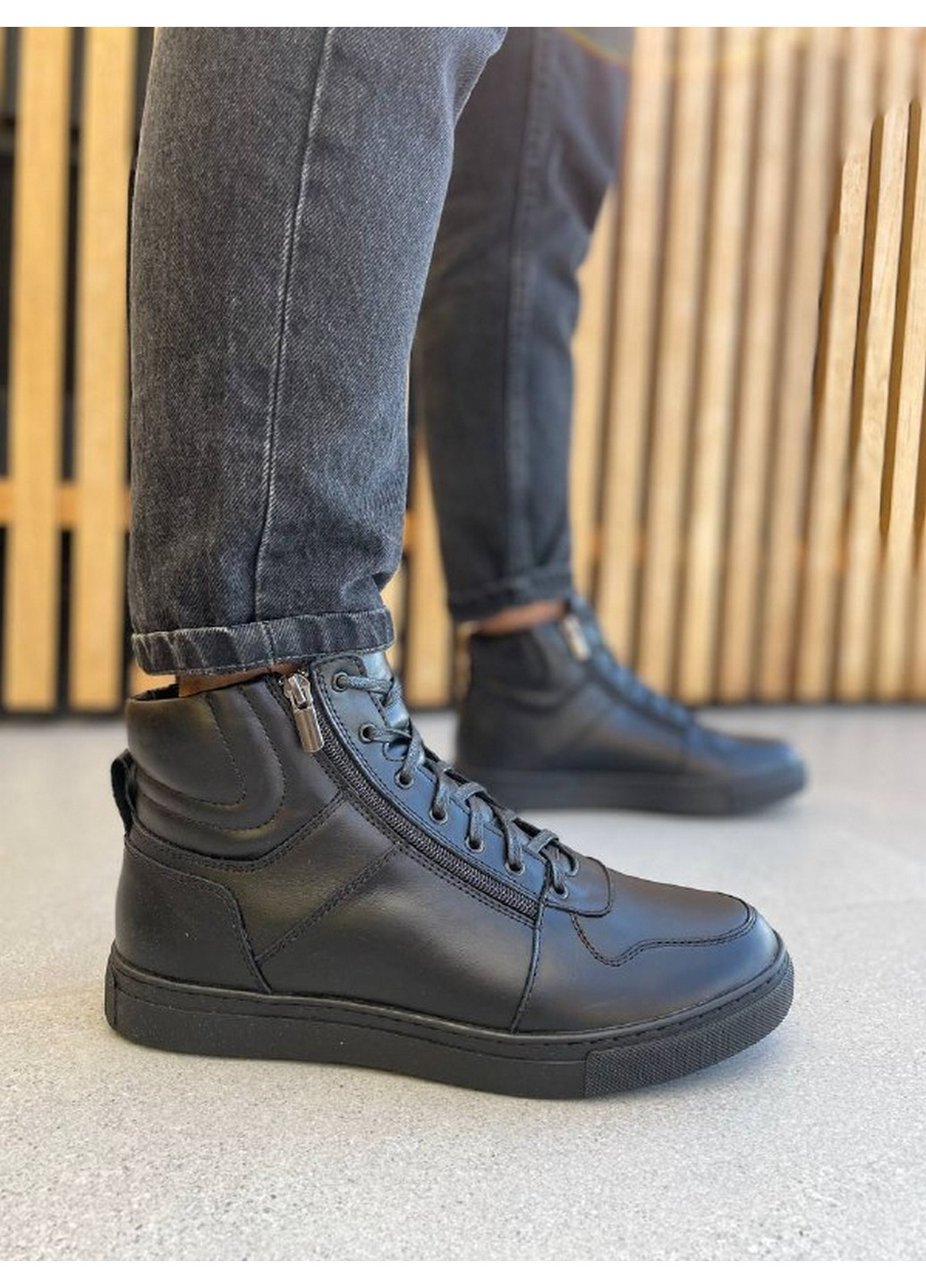 Черные осенние кожаные мужские ботинки VZUTIK