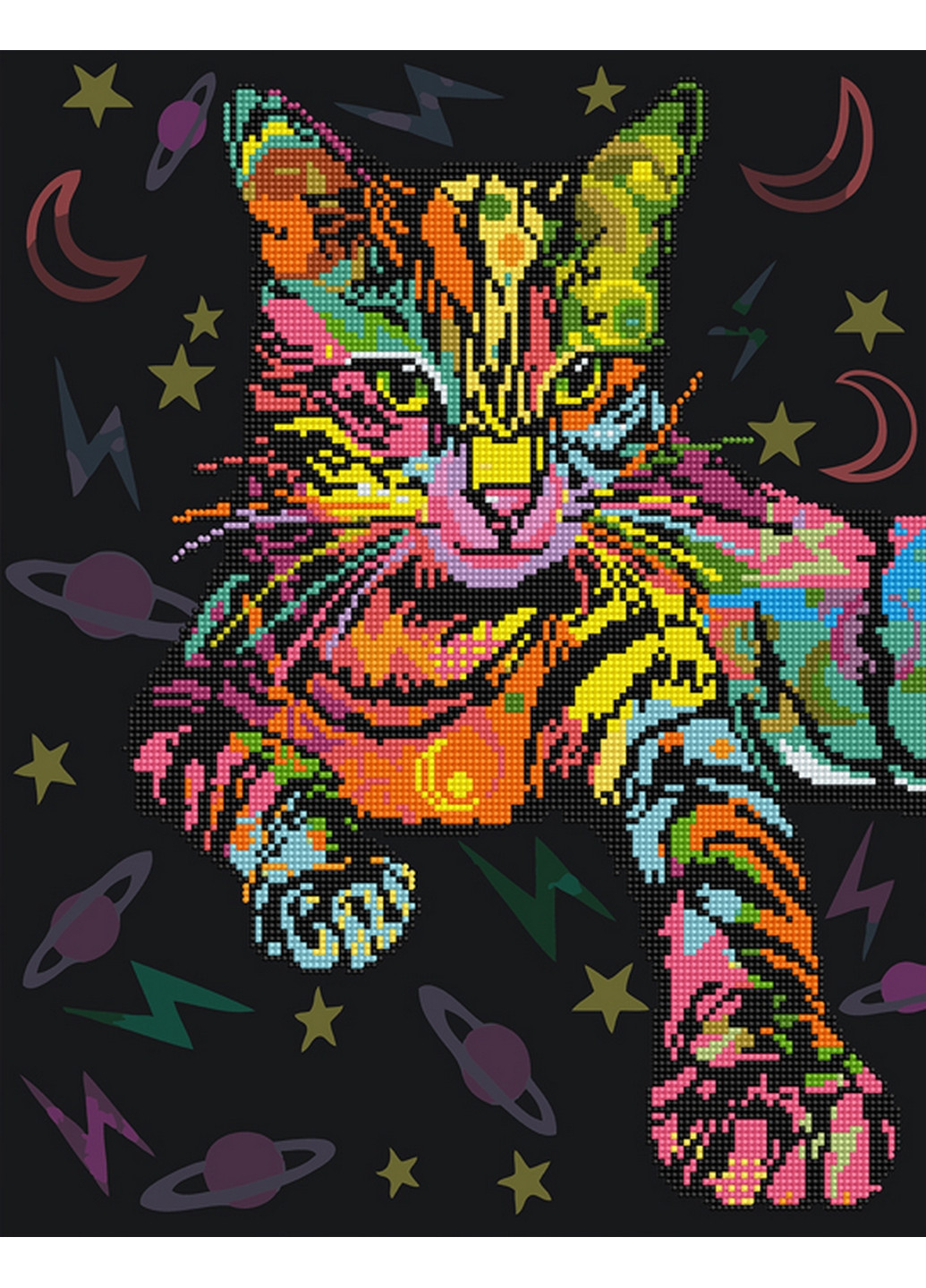 Алмазна картина-розмальовка "Неонова кішка" 40x50 см Brushme (277155752)