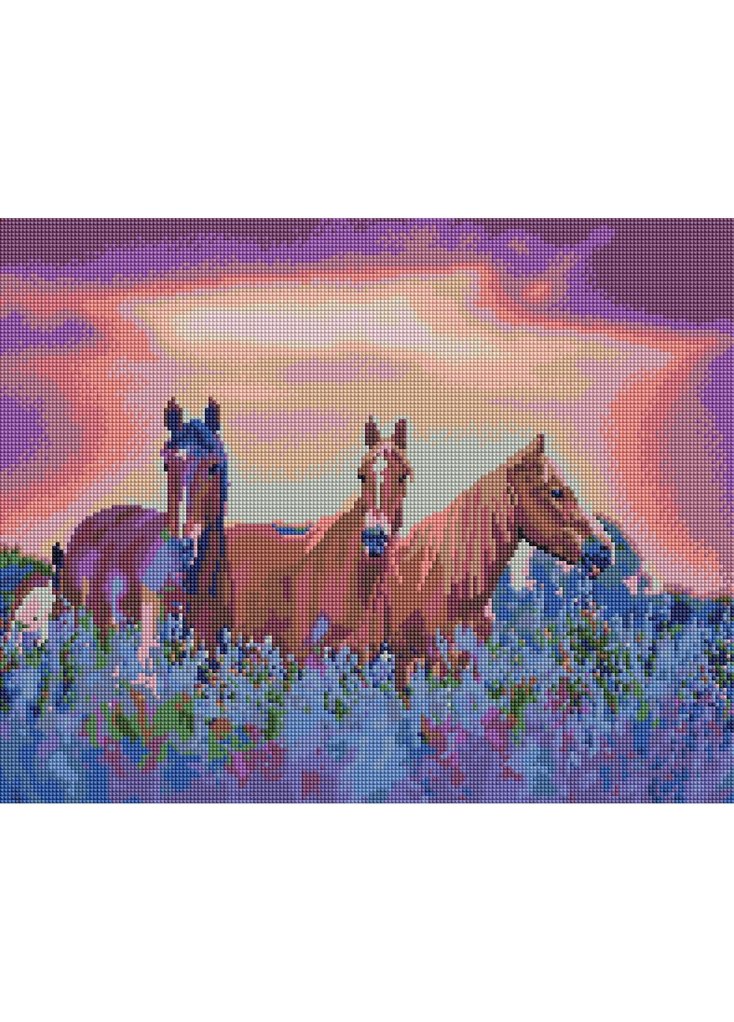 Алмазна мозаїка "Коні на квітковому полі" 40x50 см Brushme (277155503)
