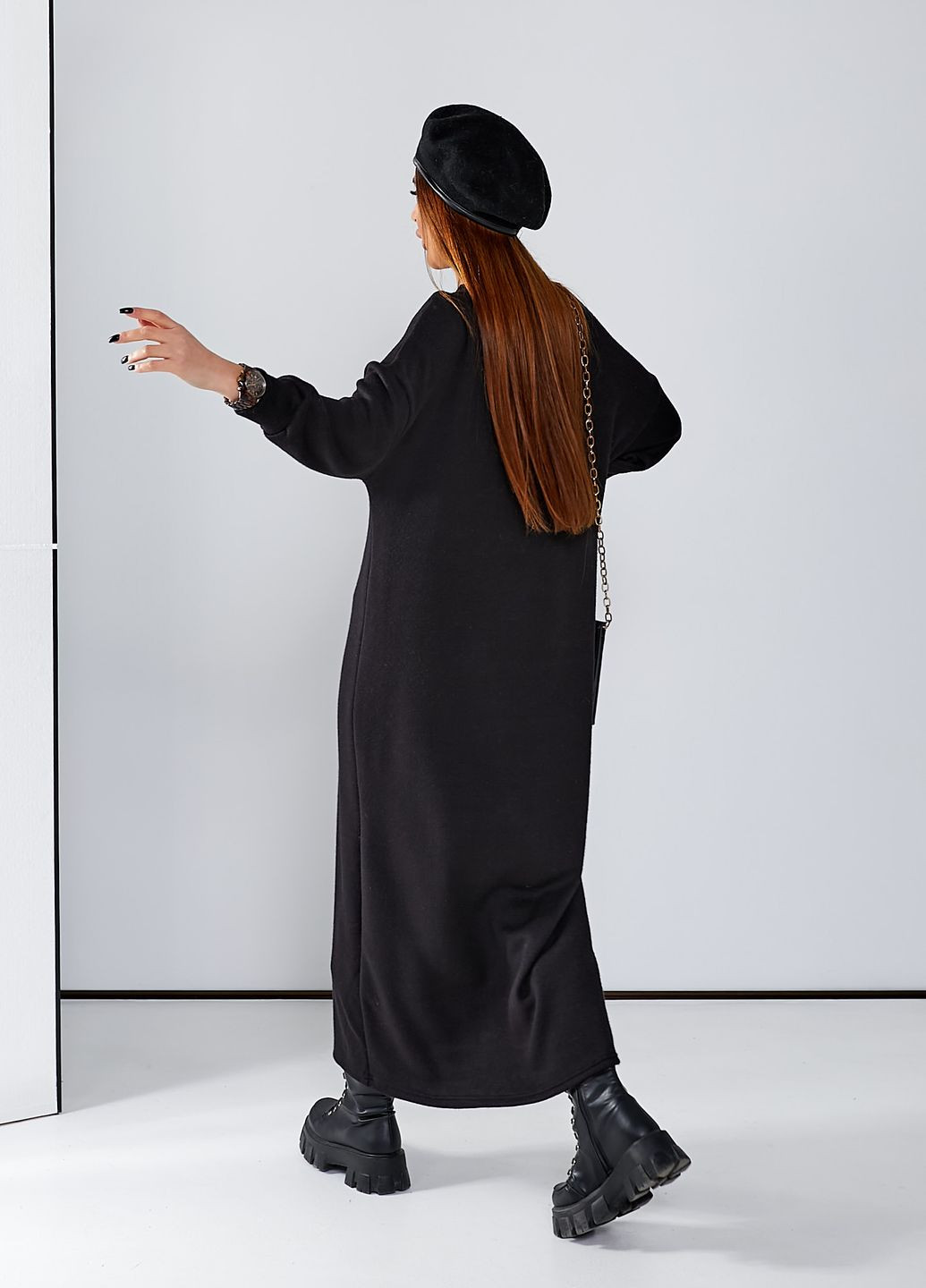 Черное кэжуал ангоровае платье баллон No Brand однотонное
