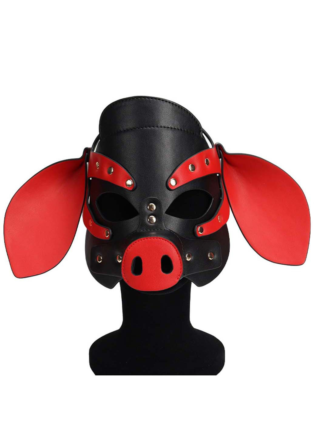 Бдсм маска голова свиньи Leather Pig Mask Black and Red Bdsm4u (277229478)