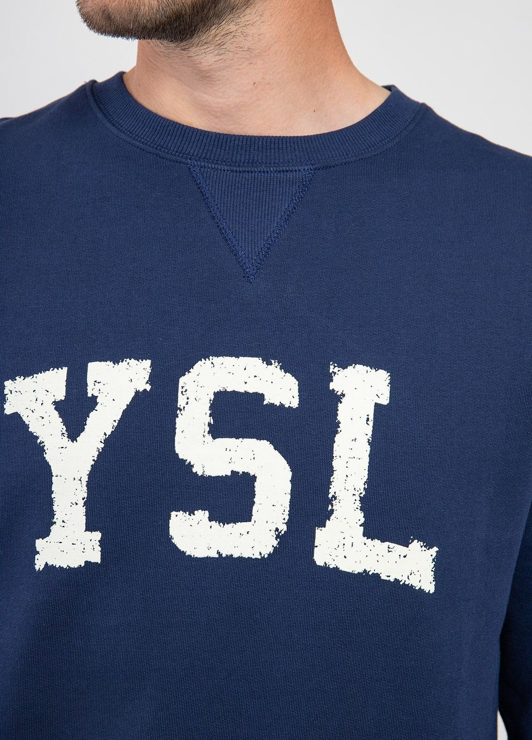 Синий бежевый хлопковый свитшот с лого Yves Saint Laurent (277281474)