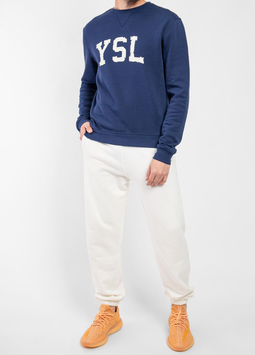 Синий бежевый хлопковый свитшот с лого Yves Saint Laurent (277281474)