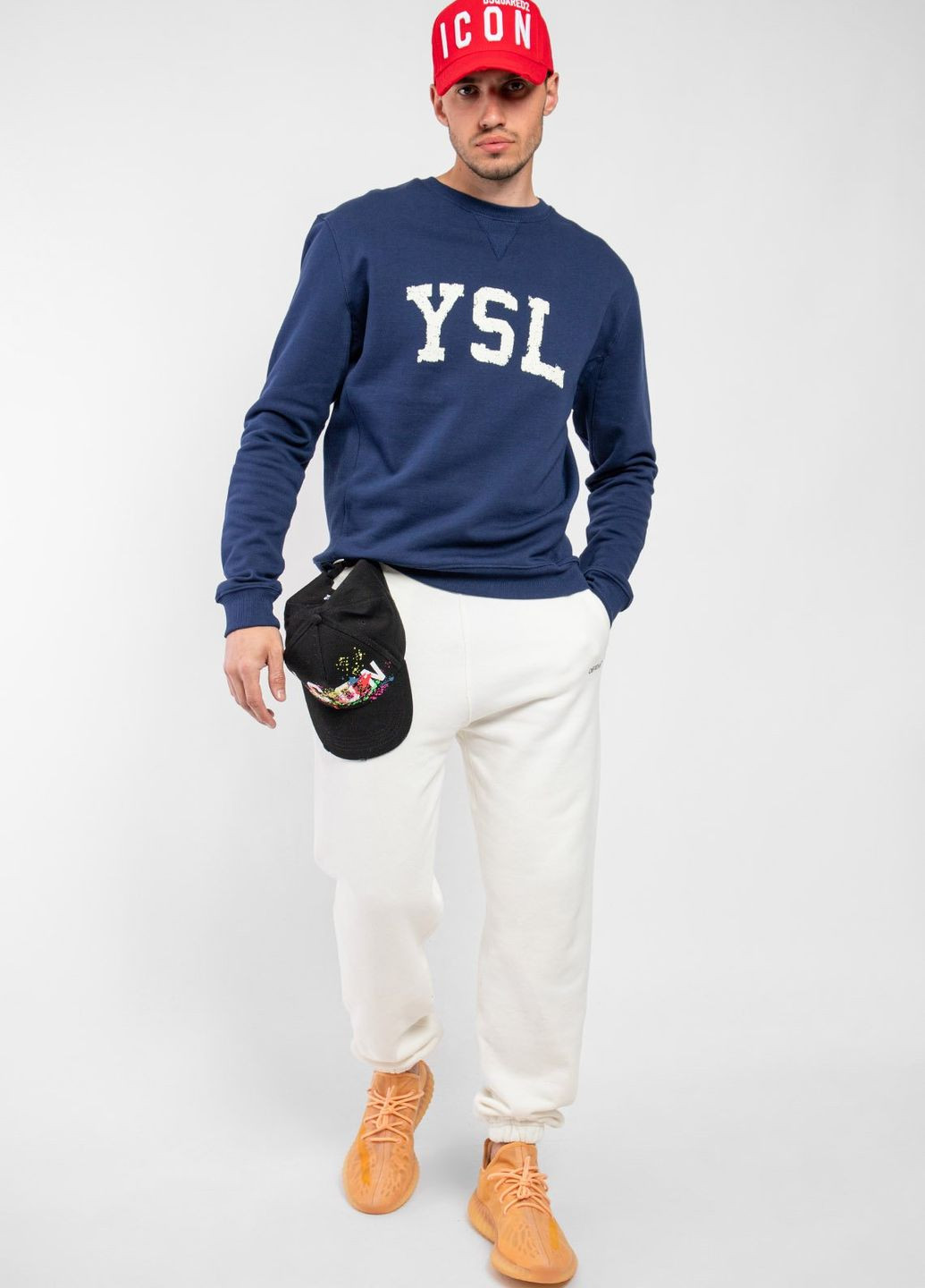 Синий бежевый хлопковый свитшот с лого Yves Saint Laurent (277281474)