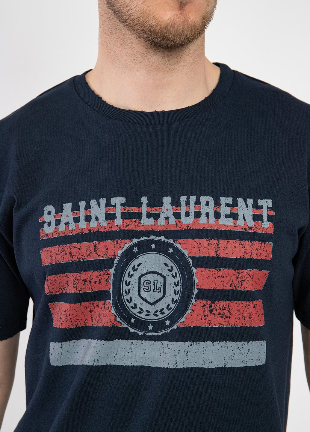 Синяя темно-синяя футболка с логотипом Yves Saint Laurent