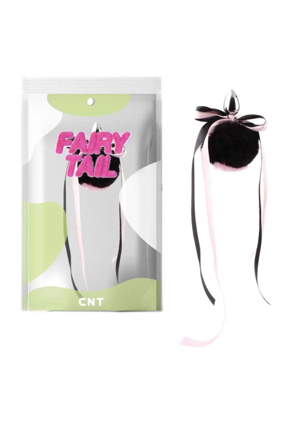 Анальний корок з пухнастим хвостом Cute Heart Fluffy Plug with Tail Black&Pink CNT (277608218)