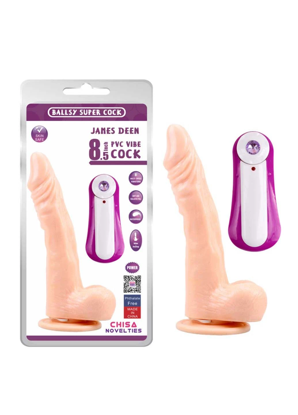 Вібратор на присосці James Deen 8.5 Vibrating Dildo Chisa (277608374)