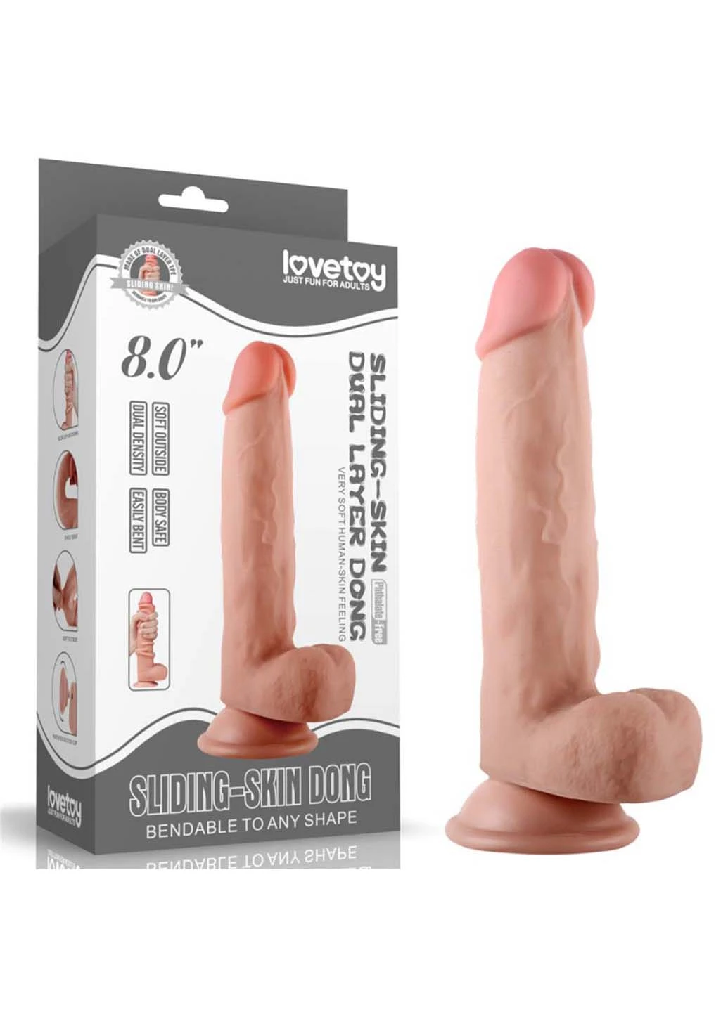 Фаллоимитатор на присоске Sliding Skin Dual Layer Dong 8.0 Lovetoy (277608420)