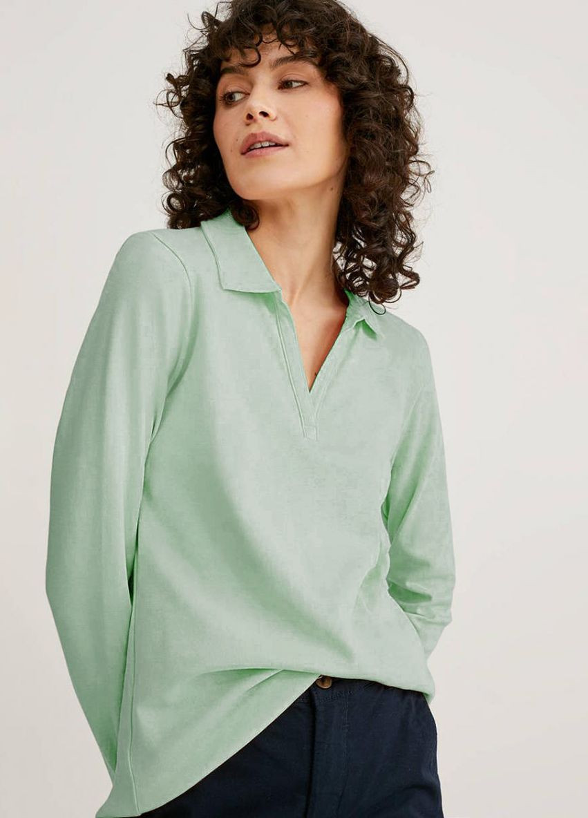 Зеленая женская футболка-лонгслив-поло C&A однотонная