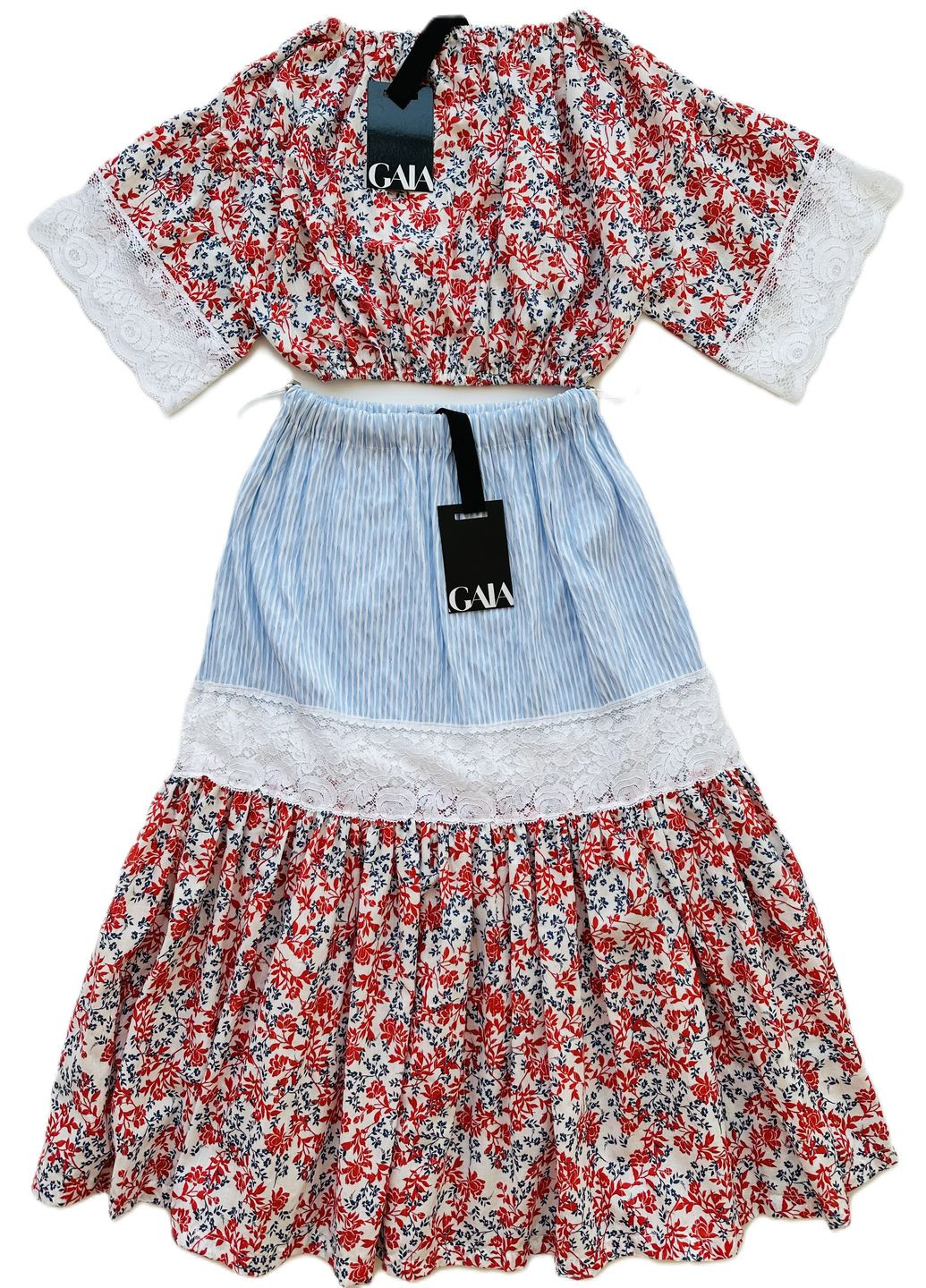 Голубой летний комплект костюм-тройка для девочки юбка+блуза+топ g3223/3225/3227 Gaialuna