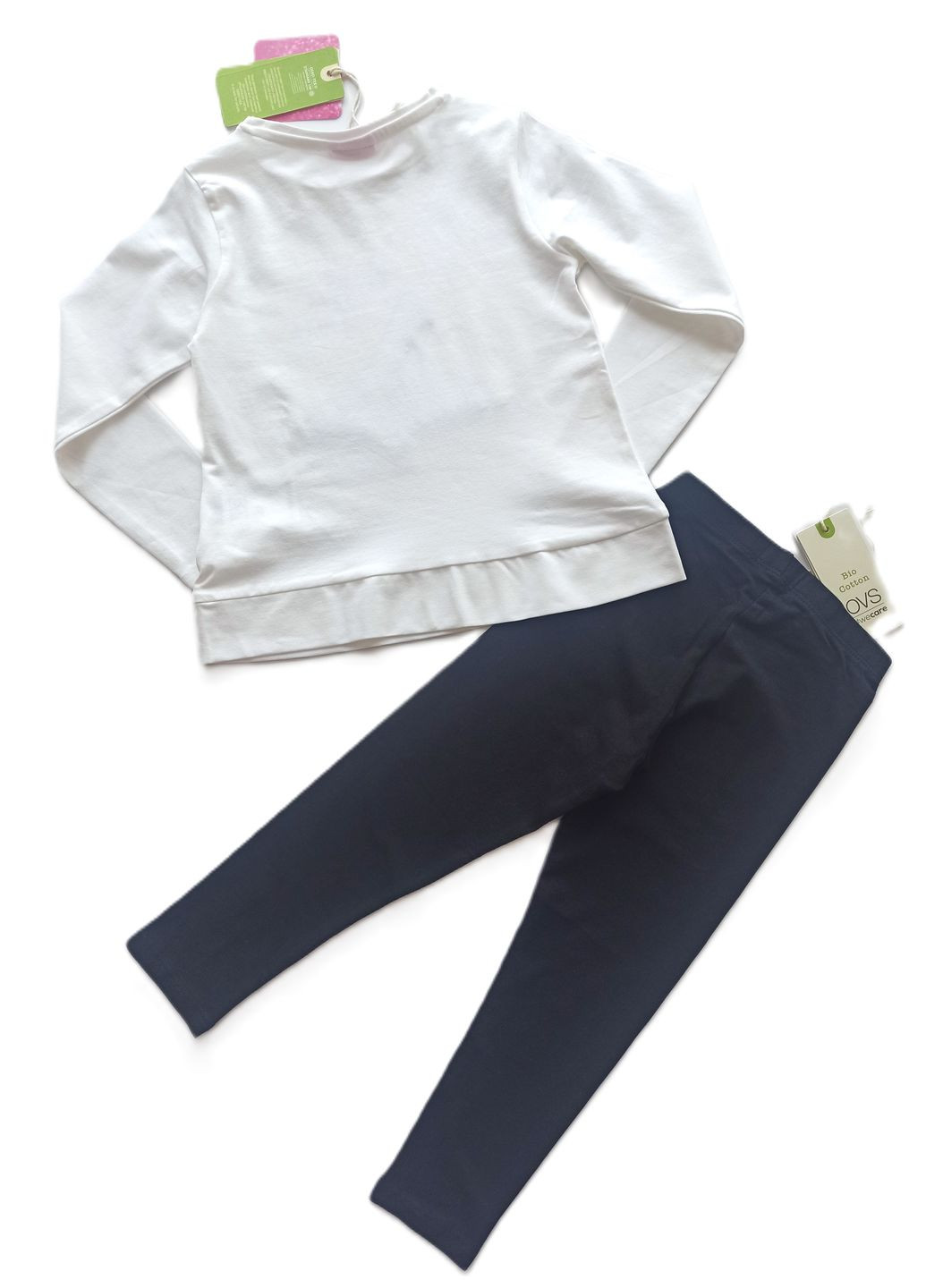Белый демисезонный комплект костюм для девочки реглан лонгслив + леггинси OVS