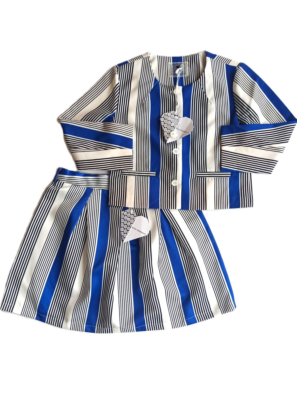 Синій демісезонний комплект костюм для дівчинки жакет tf15174 + спідниця tf15164 синій/білий в полоску To Be Too