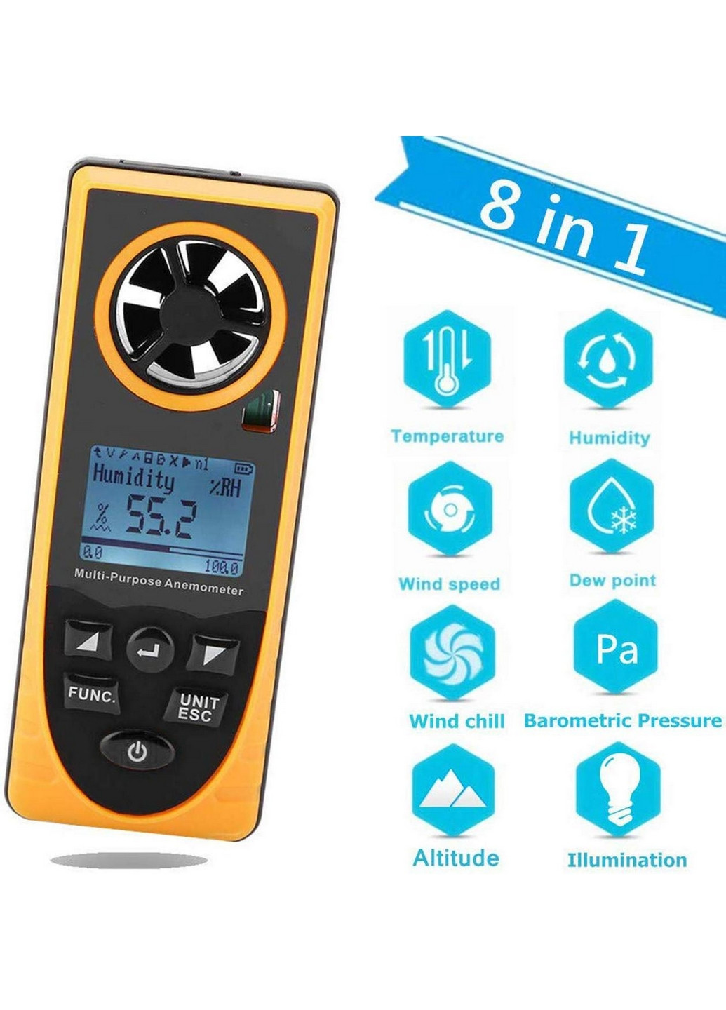 Многофункциональный анемометр-метеостанция 0,7-30м/с, -20-60°C BENETECH (277691694)