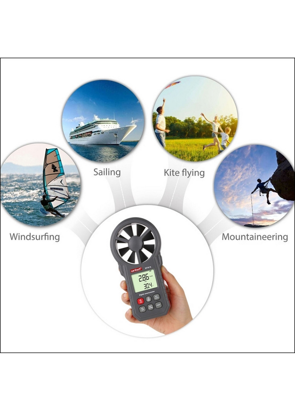 Анемометр USB-крильчатий, Bluetooth 0,3-30м/с, -10-45°C Wintact (277689699)