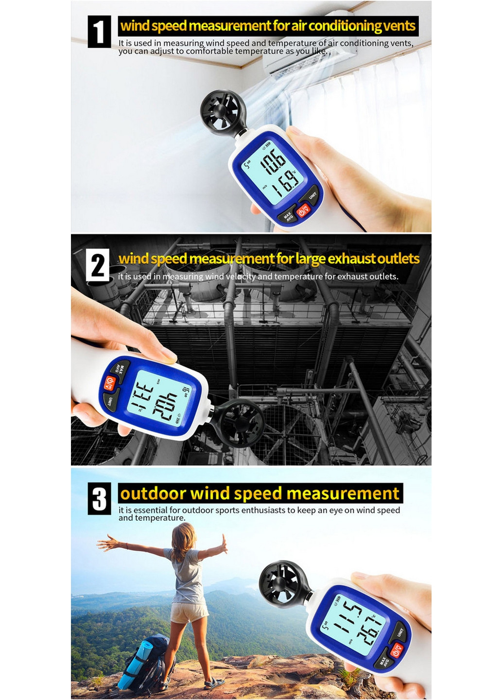 Анемометр крыльчатый Bluetooth 0,3-30 м/с, -10-45°C Wintact (277693558)