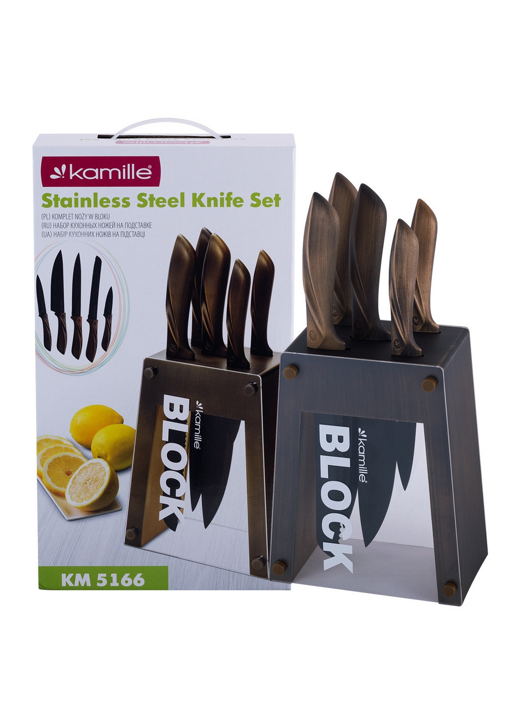 Набор ножей 6 предметов с полыми ручками на подставке Kamille коричневые,