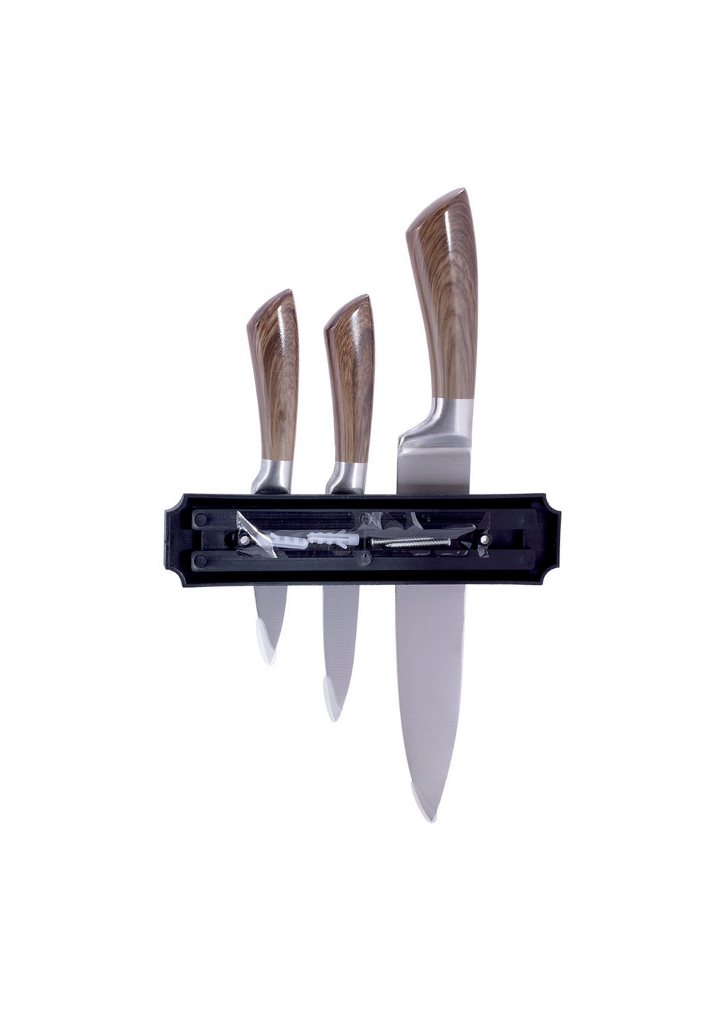 Набір кухонних ножів 4 предмети в подарунковій упаковці (3 ножі+магнітний тримач) Kamille коричневий,
