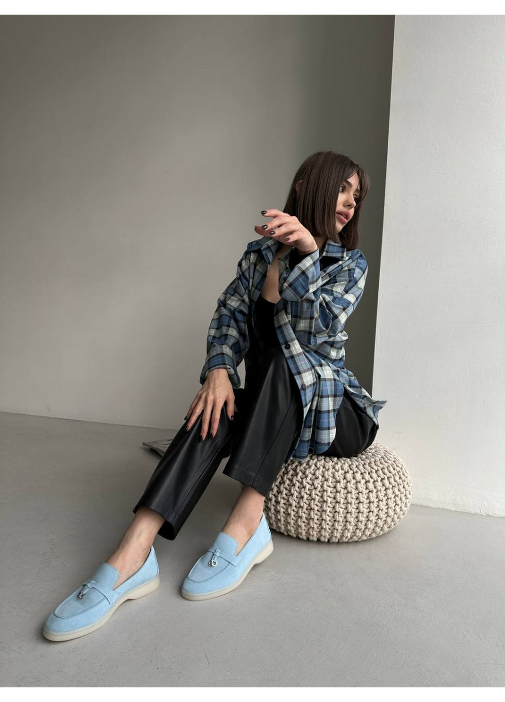 VZUTIK Замшевые женские лоферы голубой з натуральная замша, украина — всесезон (277690967)