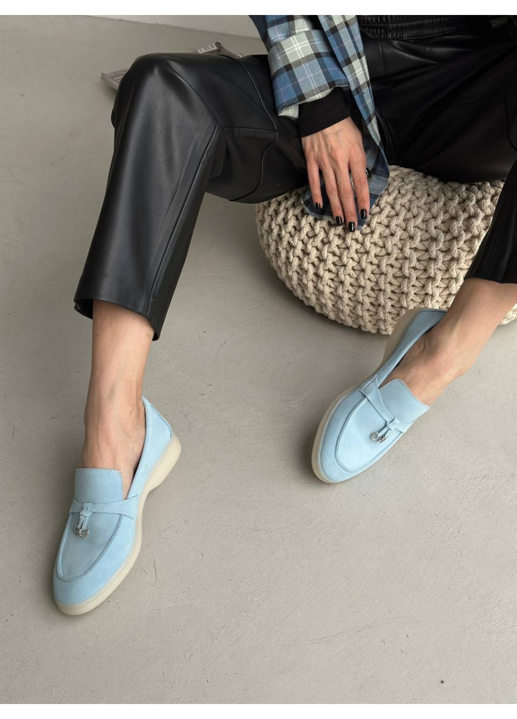 VZUTIK Замшевые женские лоферы голубой з натуральная замша, украина — всесезон (277690967)