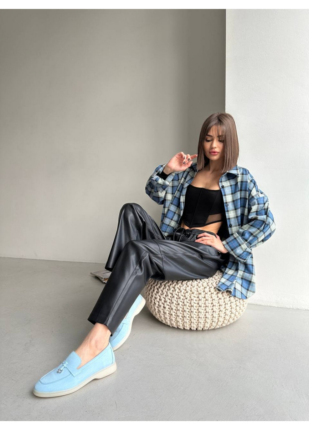 VZUTIK Замшевые женские лоферы голубой з натуральная замша, украина — всесезон (277690967)