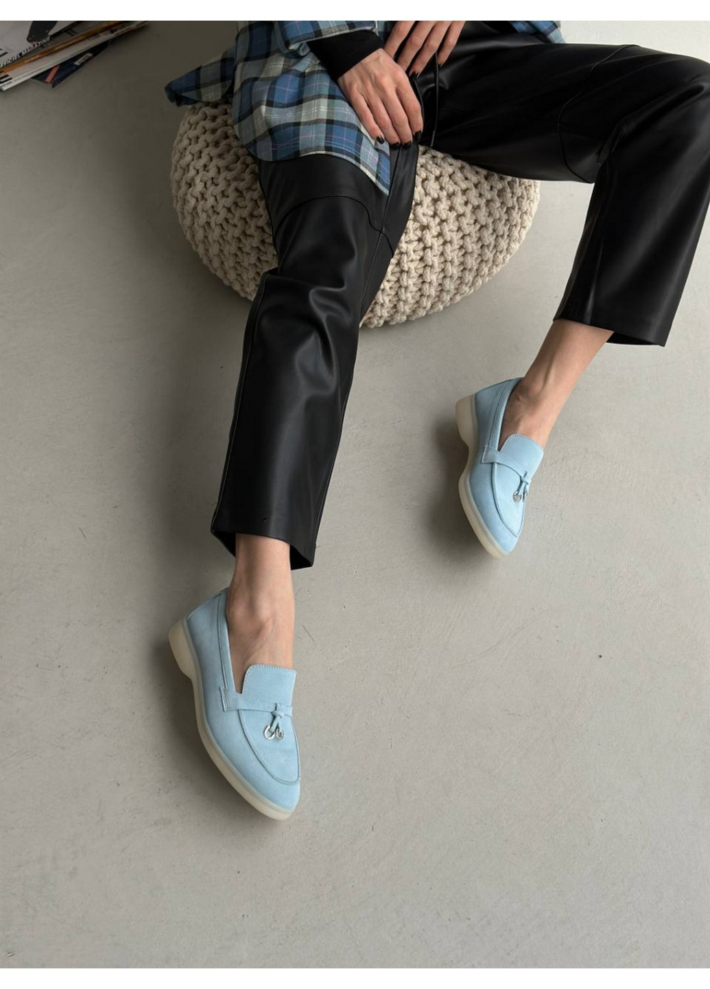 VZUTIK Замшевые женские лоферы голубой з натуральная замша, украина — всесезон (277690967)