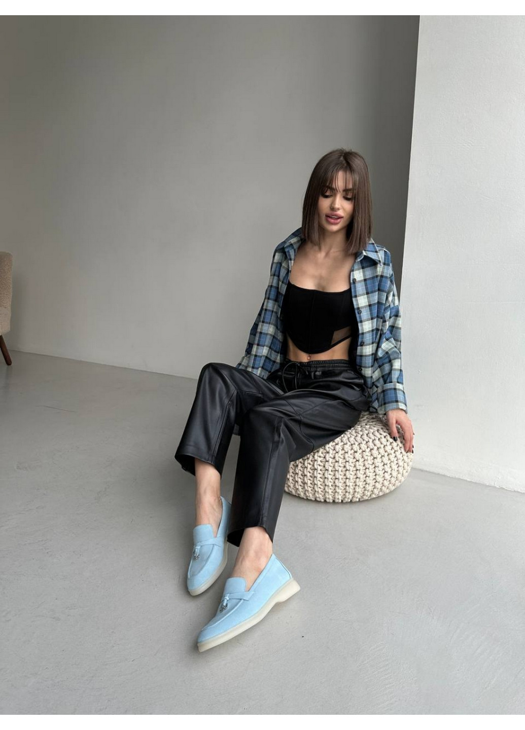 VZUTIK Замшевые женские лоферы голубой з натуральная замша, украина — всесезон (277690967)