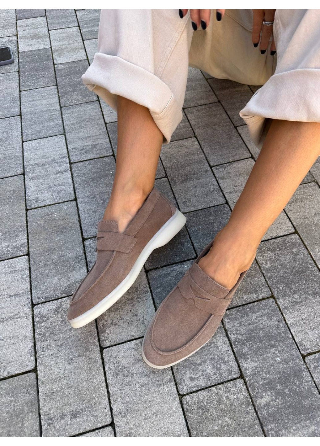 VZUTIK Жіночі замшеві лофери пісочний з натуральна замша, україна — всесезон (277692842)