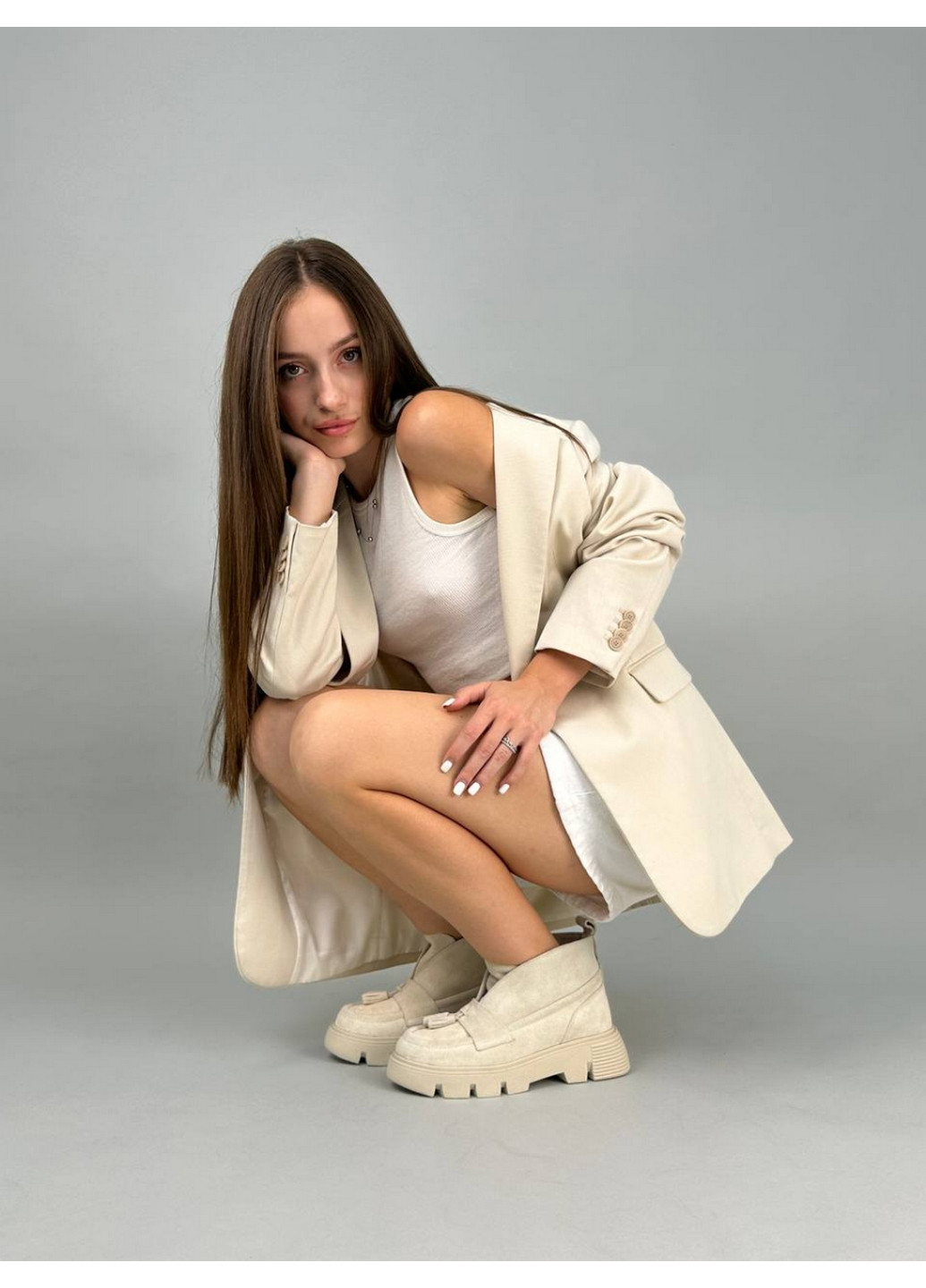 VZUTIK Женские замшевые лоферы песочный з натуральная замша, украина — всесезон (277690926)