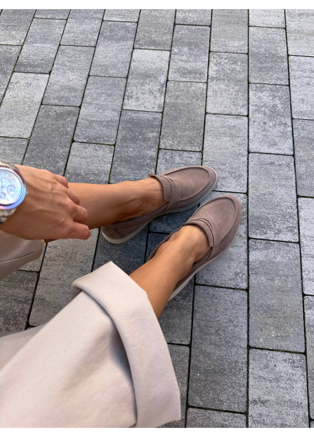 VZUTIK Жіночі замшеві лофери пісочний з натуральна замша, україна — всесезон (277692949)