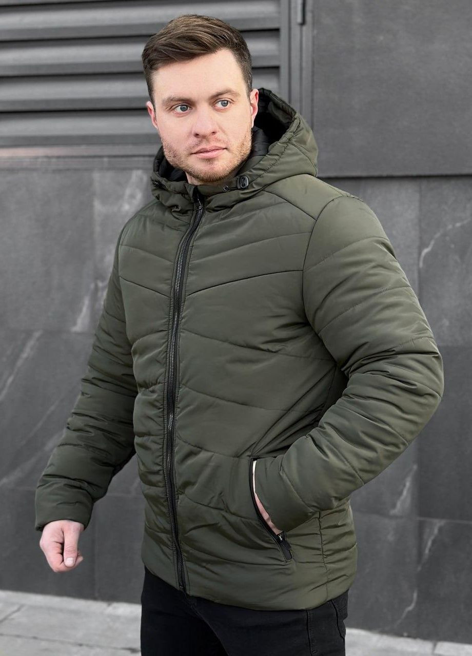 Оливковая (хаки) зимняя мужская зимняя стеганная куртка s m l xl ххl(46 48 50 52 54) хаки No Brand