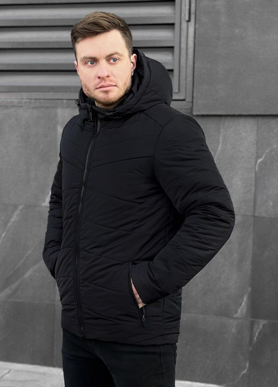 Чорна зимня чоловіча зимова стьобана куртка s m l xl 2xl(46 48 50 52 54) чорна No Brand