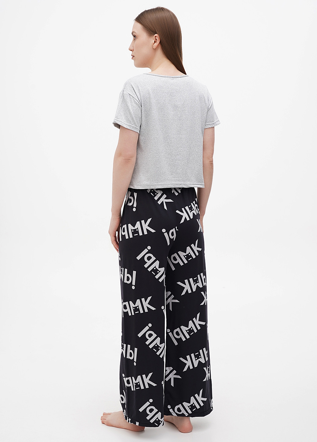 Серая всесезон пижама женская ( футболка, штаны) футболка + брюки Saimeiqi