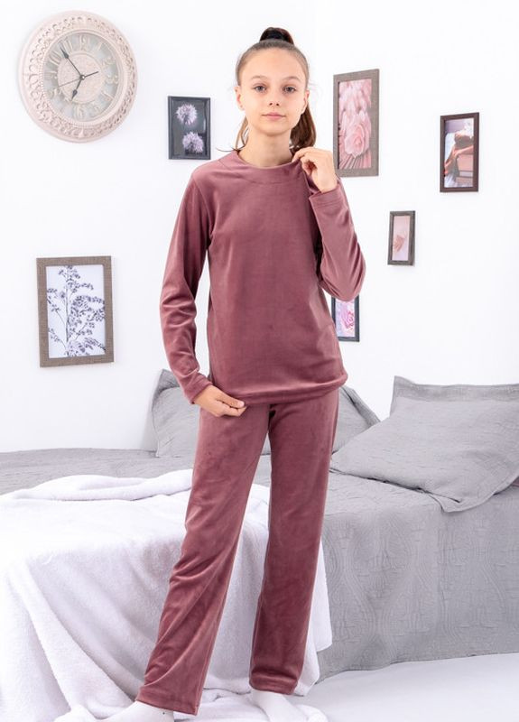 Коричневая зимняя пижама девочки (подростковая) футболка + брюки Носи своє