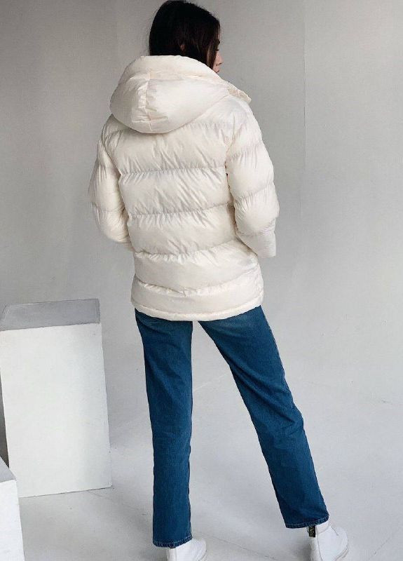 Белая зимняя женская куртка зимняя коротка с капюшоном и поясом 2023 ZF inspire