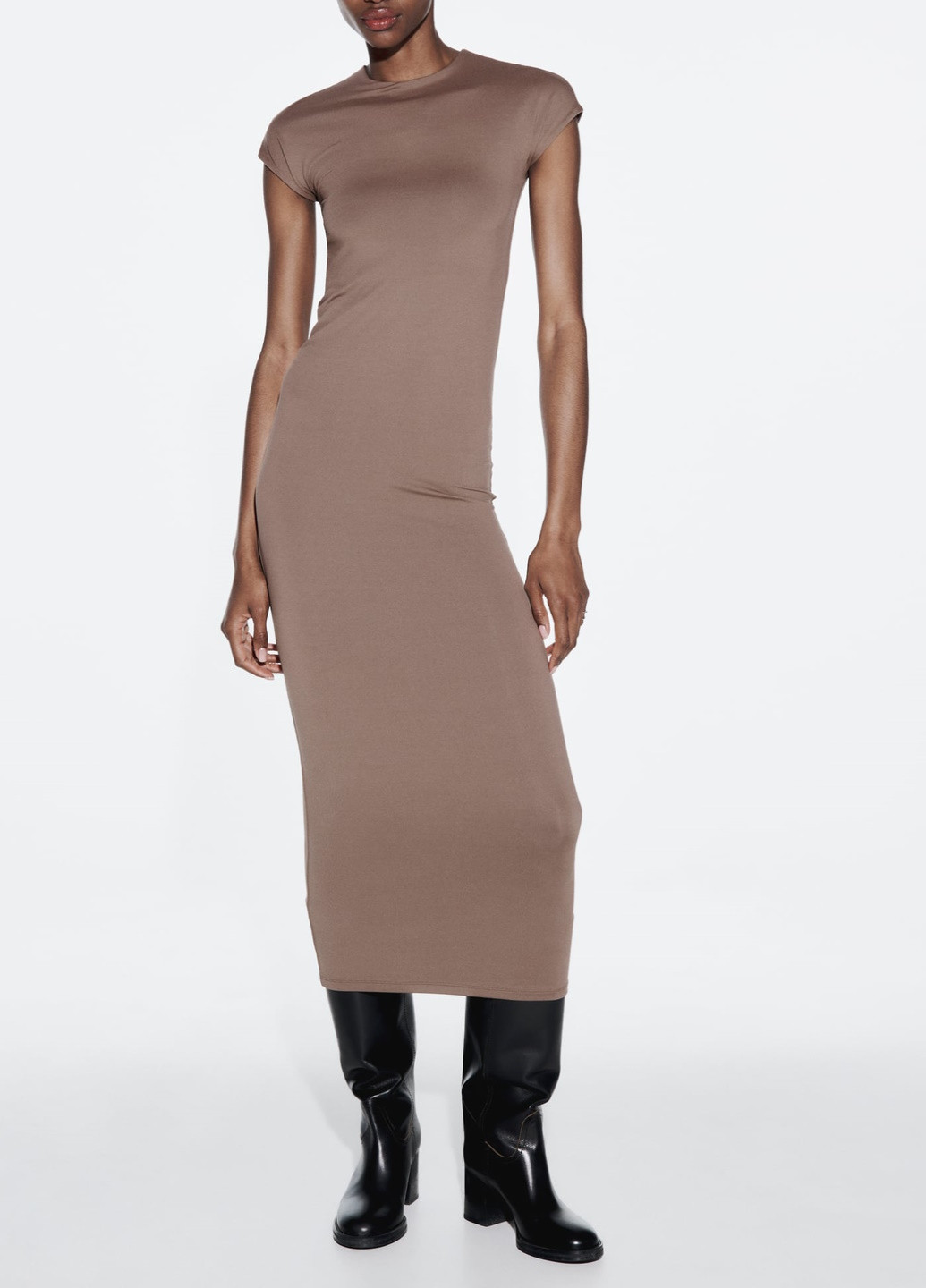 Светло-коричневое повседневный платье Zara однотонное