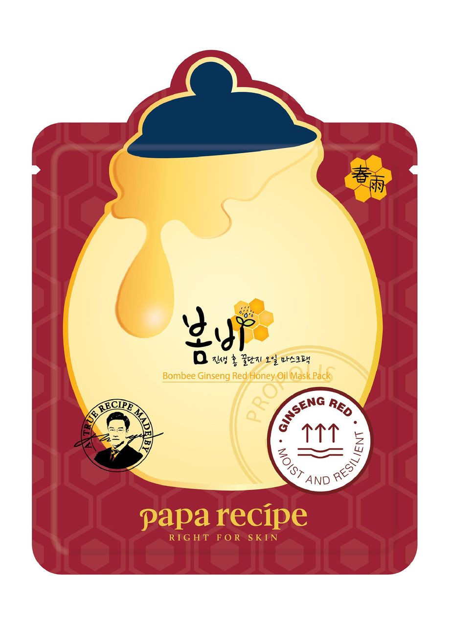 Тонізуюча тканинна маска з екстрактами червоного женьшеню та меду Bombee Ginseng Red Honey Oil Papa Recipe (277812819)