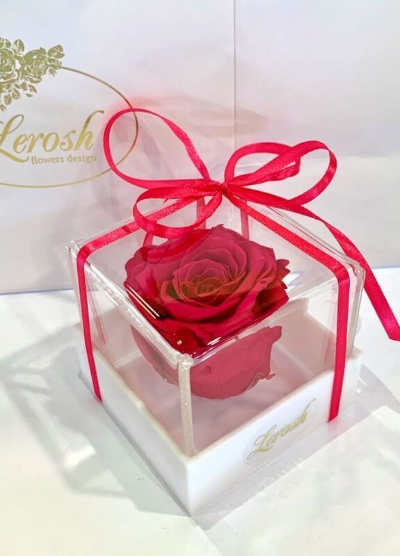 Малиновий стабілізований бутон троянди в подарунковій коробці - Classic LEROSH (278020056)