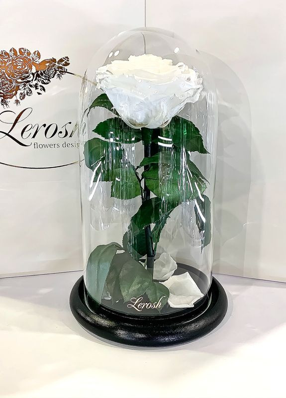 Белая роза в колбе - Premium 27 см LEROSH (278020028)
