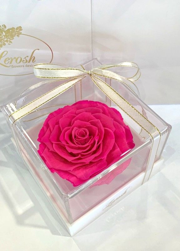 Ярко-розовый стабилизированный бутон розы в подарочной коробке - Premium LEROSH (278020023)
