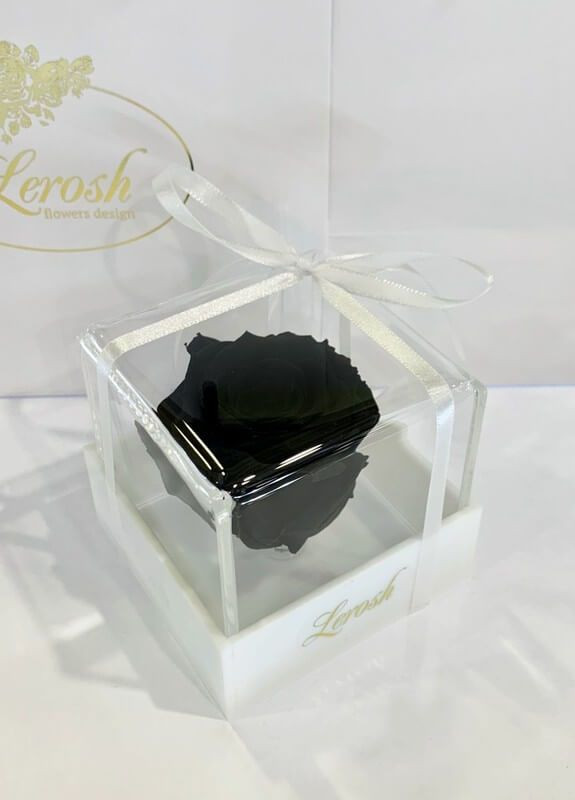 Чорний стабілізований бутон троянди в подарунковій коробці - Classic LEROSH (278020034)