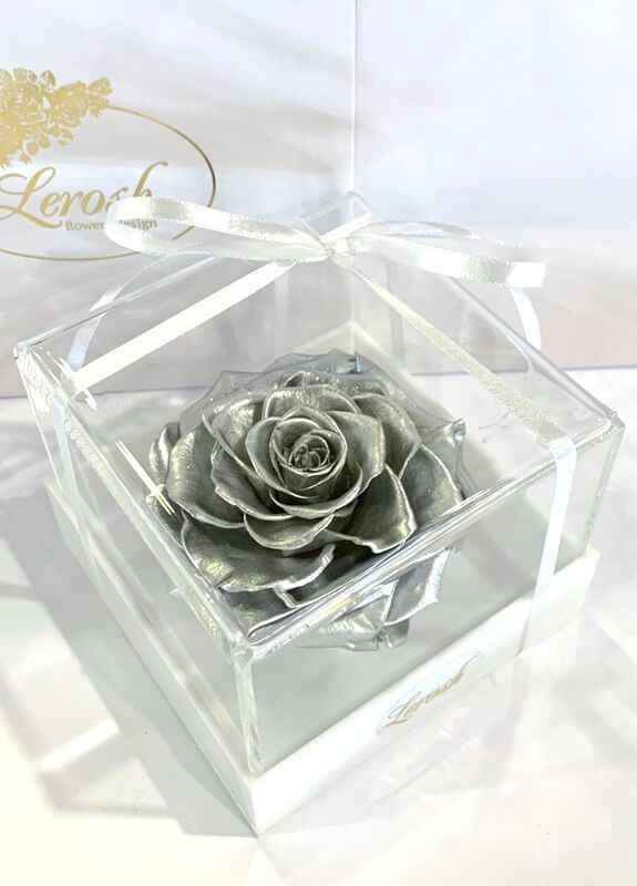 Срібний стабілізований бутон троянди в подарунковій коробці - Premium LEROSH (278019987)