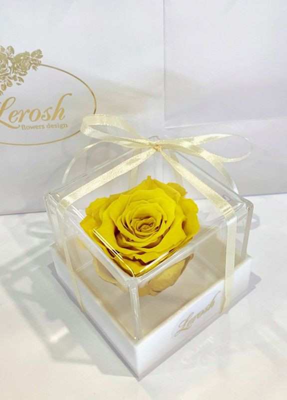 Желтый стабилизированный бутон розы в подарочной коробке - Classic LEROSH (278020033)