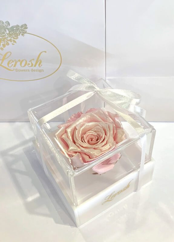 Розовый Жемчужный стабилизированный бутон розы в подарочной коробке - Classic LEROSH (278019951)