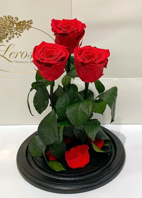 Букет три красные розы в колбе - Grand 33 см LEROSH (278020026)